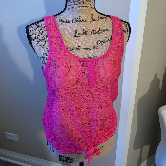 Selena Gomez Tops - !!Hot pink tie front tank!!